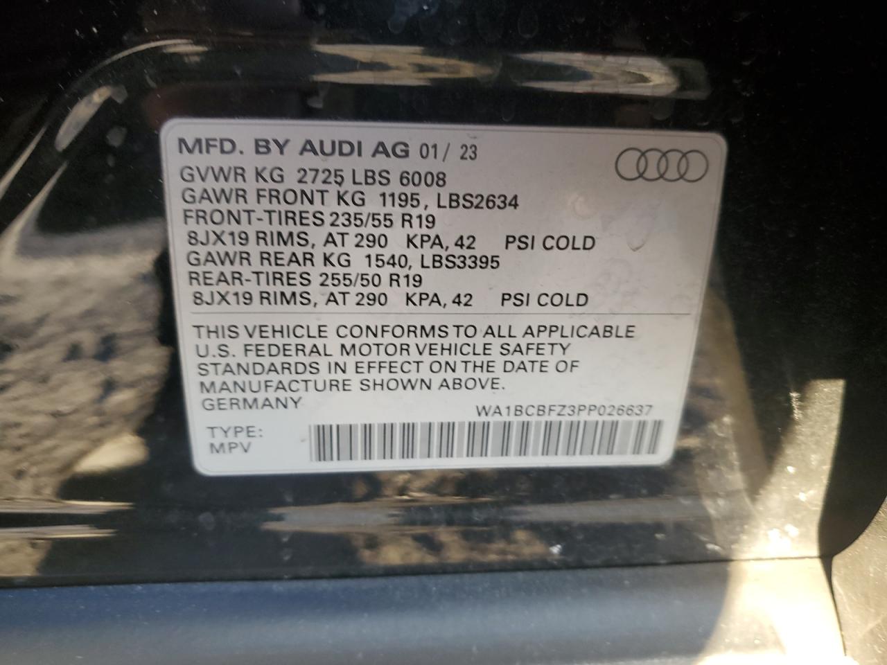 2023 AUDI Q4 E-TRON PREMIUM PLUS VIN:WA1BCBFZ3PP026637