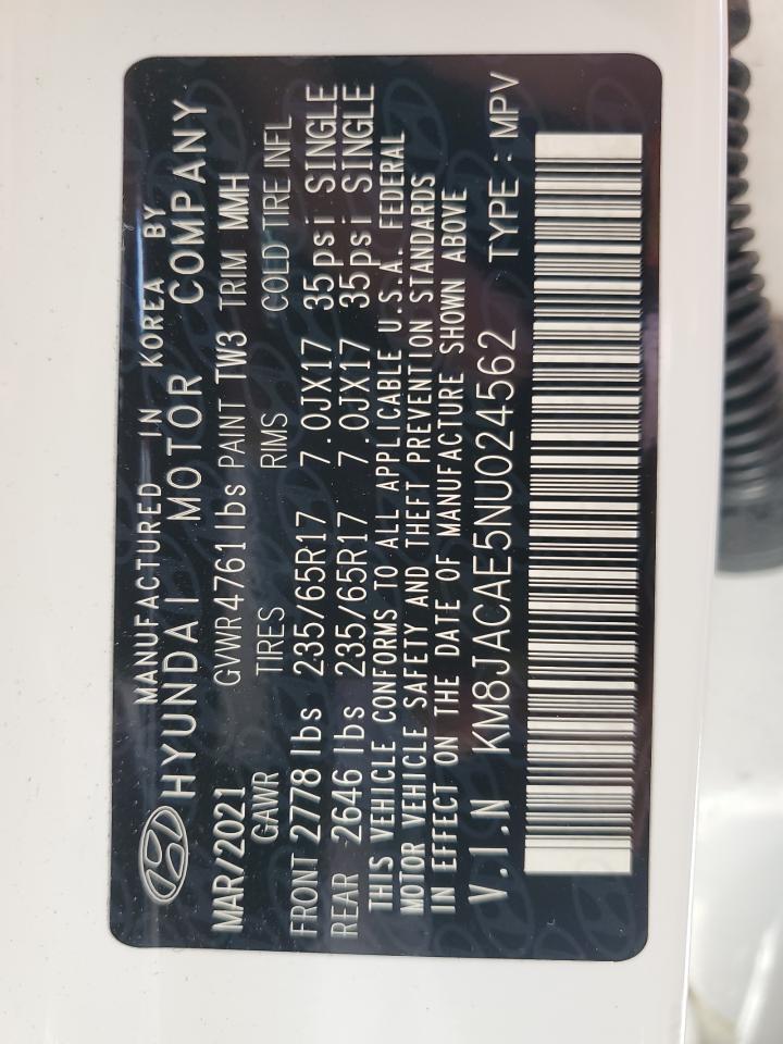 2022 HYUNDAI TUCSON SE VIN:KM8JACAE5NU024562