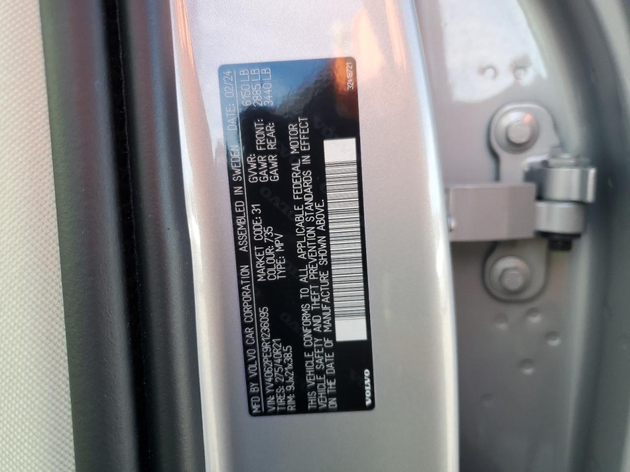 2024 VOLVO XC90 PLUS VIN:YV4062PE9R1236095