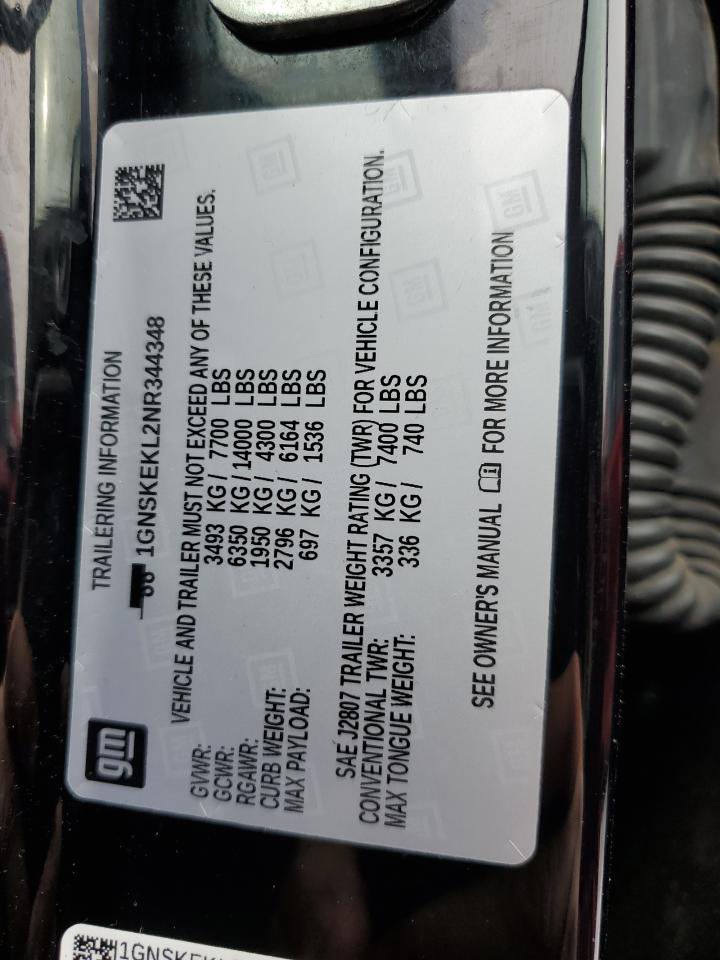 2022 CHEVROLET SUBURBAN K1500 RST VIN:1GNSKEKL2NR344348