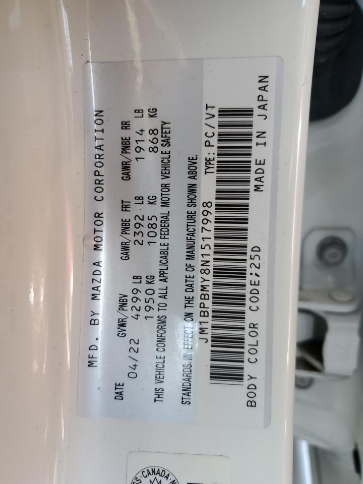 2022 MAZDA 3 PREMIUM VIN:JM1BPBMY8N1517998