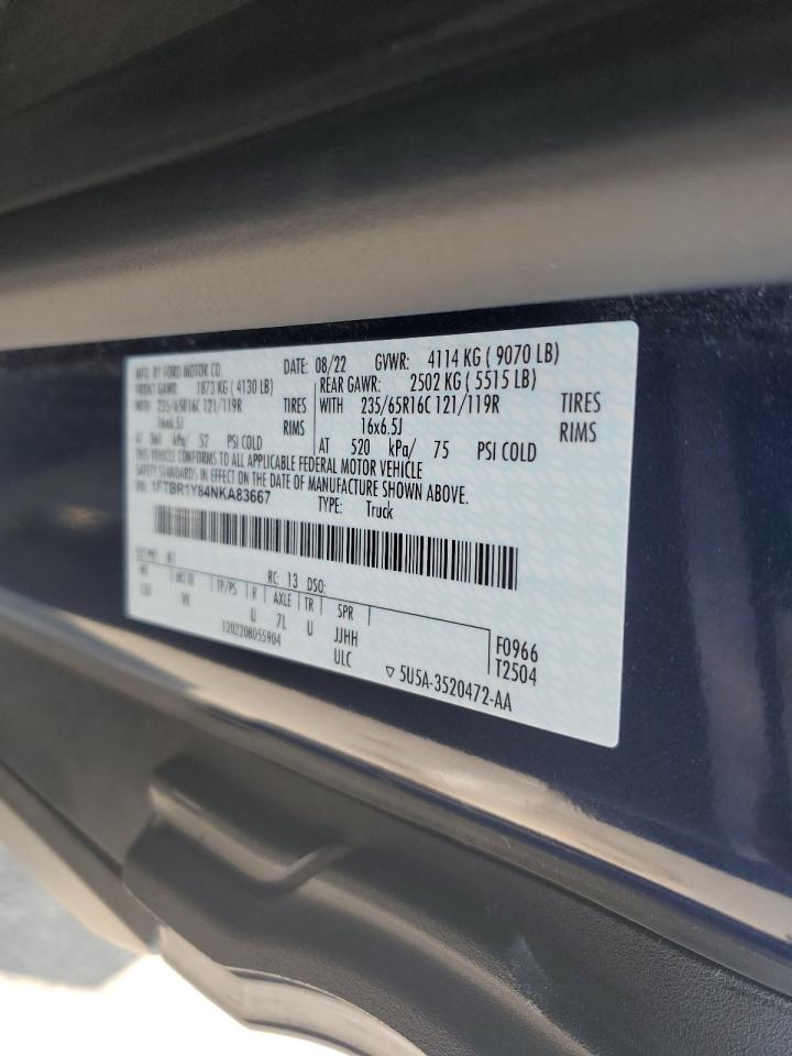 2022 FORD TRANSIT T-250 VIN:1FTBR1Y84NKA83667