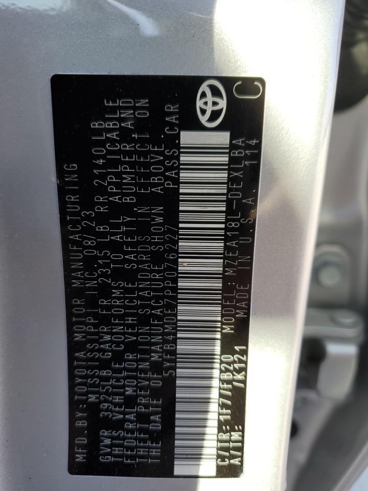 2023 TOYOTA COROLLA LE VIN:5YFB4MDE7PP076227