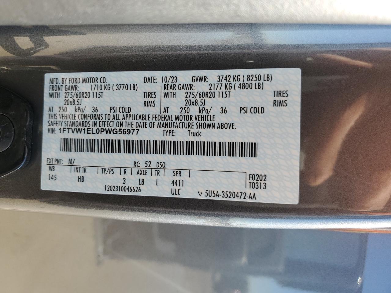 2023 FORD F150 LIGHTNING PRO VIN:1FTVW1EL0PWG56977