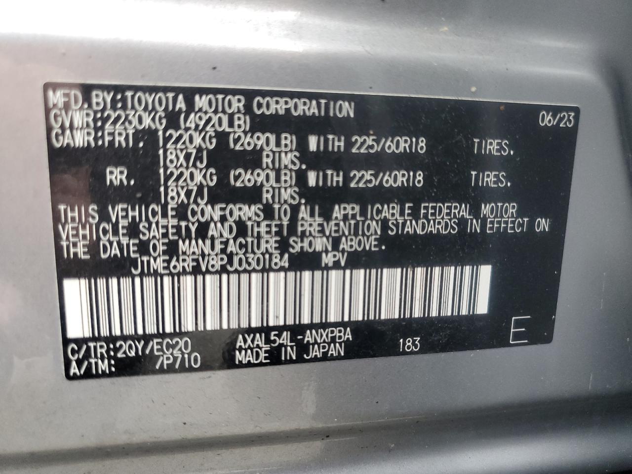 2023 TOYOTA RAV4 XSE VIN:JTME6RFV8PJ030184