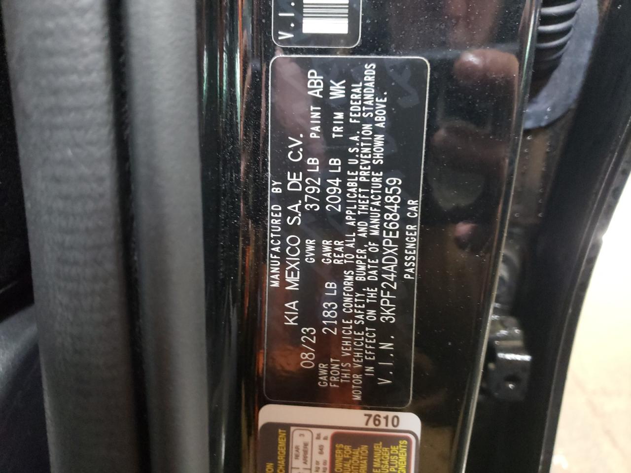 2023 KIA FORTE LX VIN:3KPF24ADXPE684859