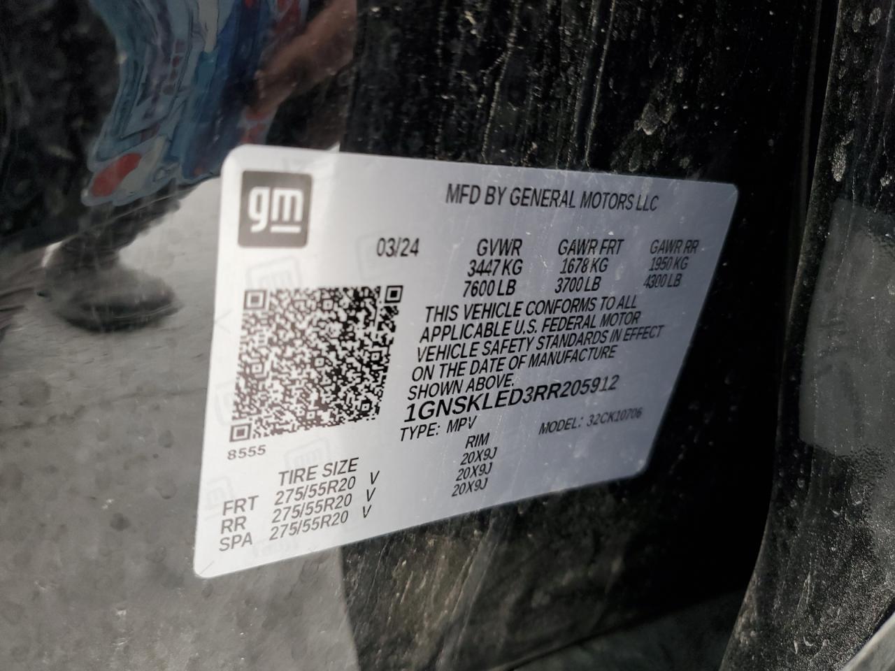 2024 CHEVROLET TAHOE K1500 VIN:1GNSKLED3RR205912