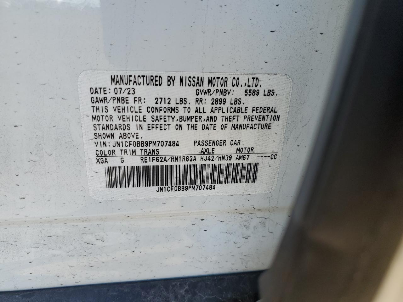 2023 NISSAN ARIYA ENGAGE VIN:JN1CF0BB9PM707484