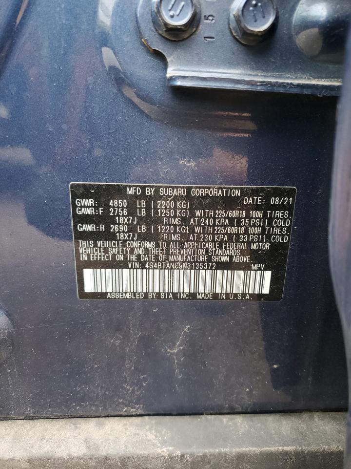 2022 SUBARU OUTBACK LIMITED VIN:4S4BTANC5N3135372