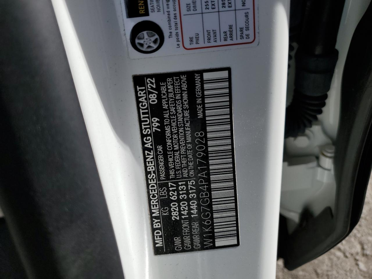 2023 MERCEDES-BENZ S 580 4MATIC VIN:W1K6G7GB4PA179028