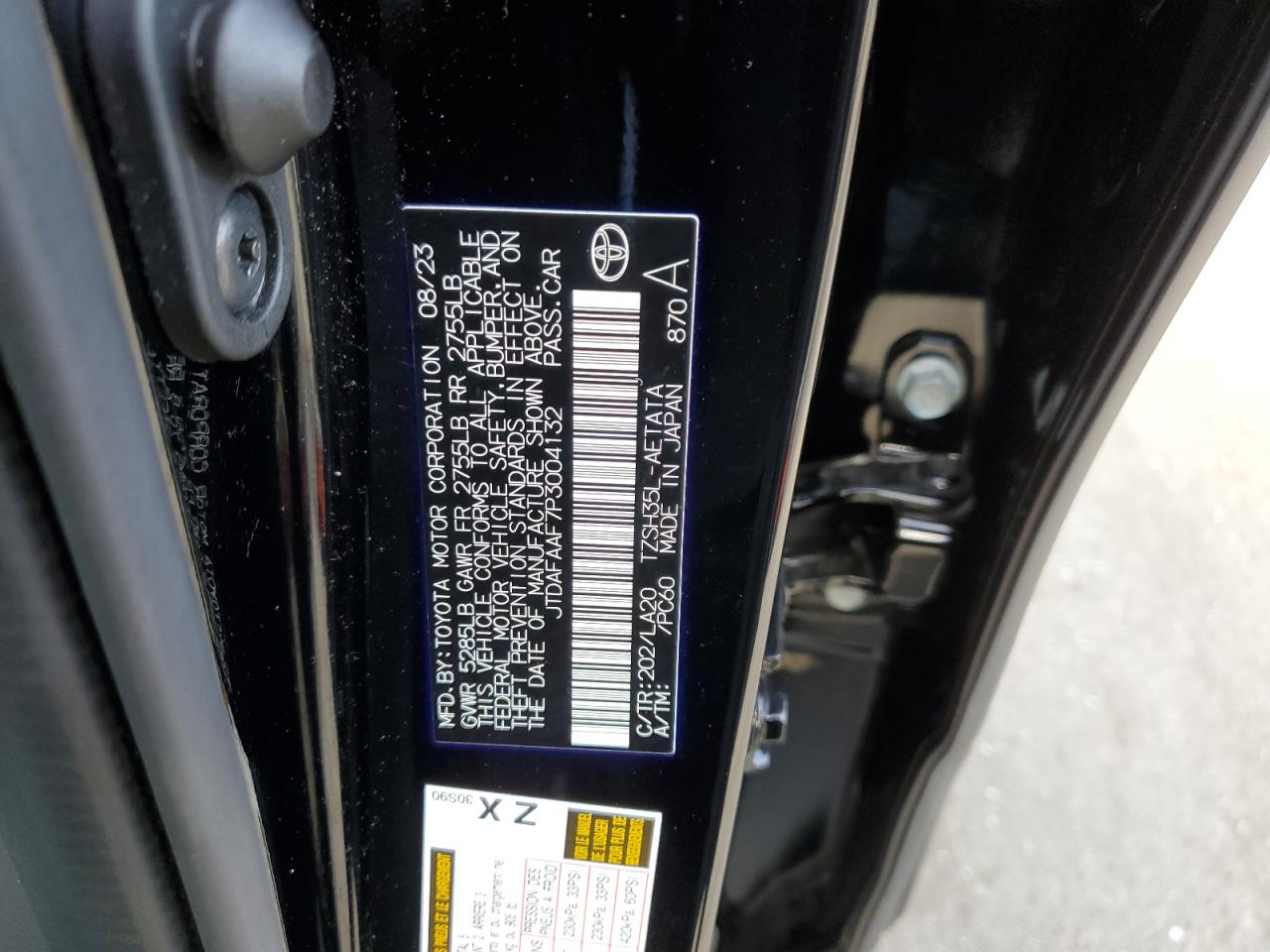 2023 TOYOTA CROWN PLATINUM VIN:JTDAFAAF7P3004132