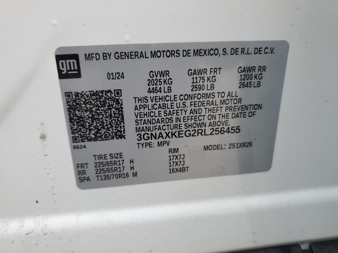 2024 CHEVROLET EQUINOX LT VIN:3GNAXKEG2RL256455
