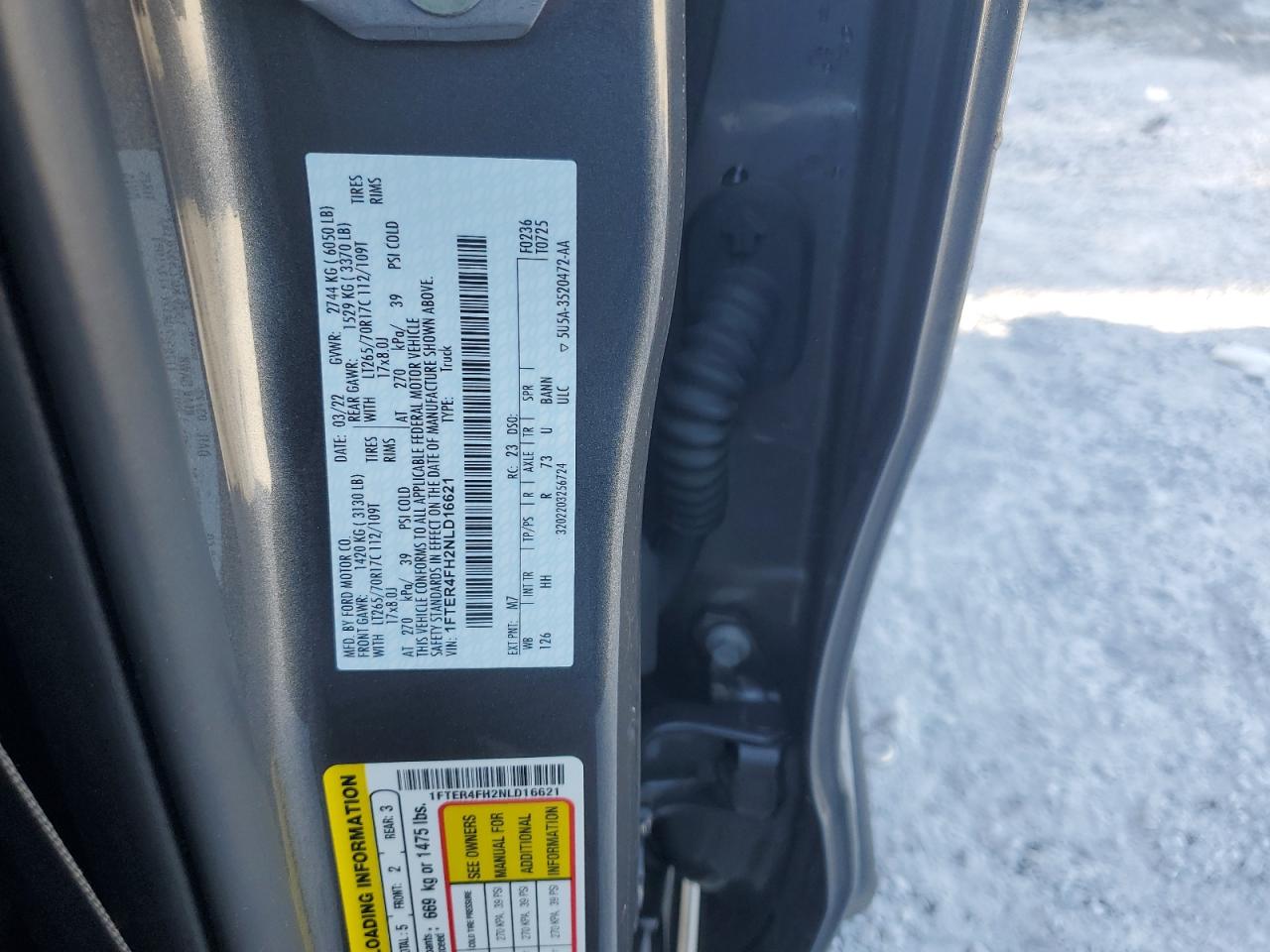 2022 FORD RANGER XL VIN:1FTER4FH2NLD16621
