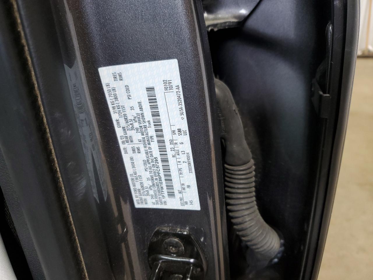 2023 FORD F150 SUPERCREW VIN:1FTFW1E86PFC57295