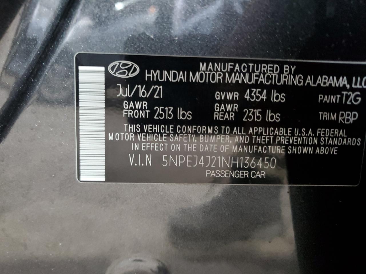 2022 HYUNDAI SONATA SEL PLUS VIN:5NPEJ4J21NH136450