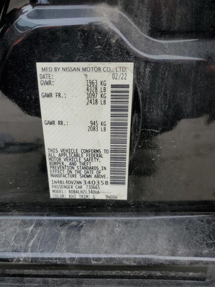 2022 NISSAN ALTIMA SV VIN:1N4BL4DV2NN340358