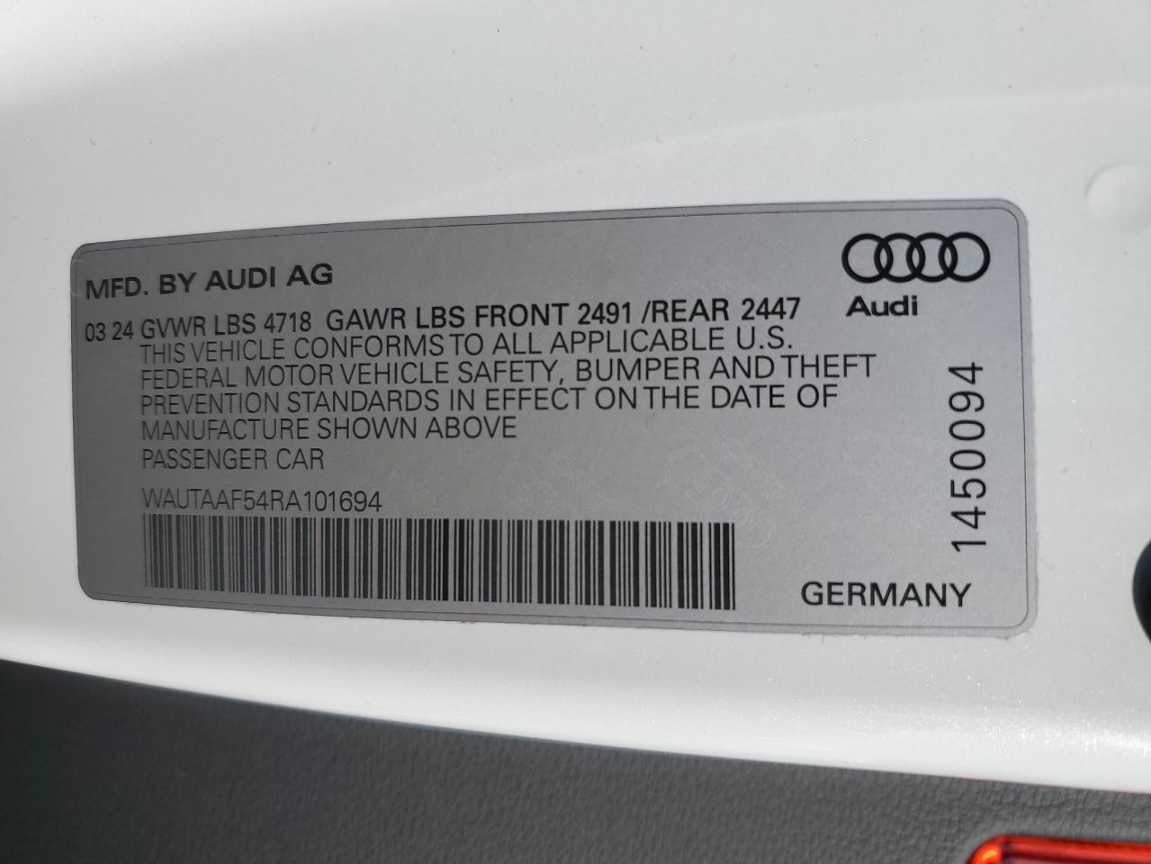 2024 AUDI A5 PREMIUM PLUS 45 VIN:4S3BNAH6XH3020677