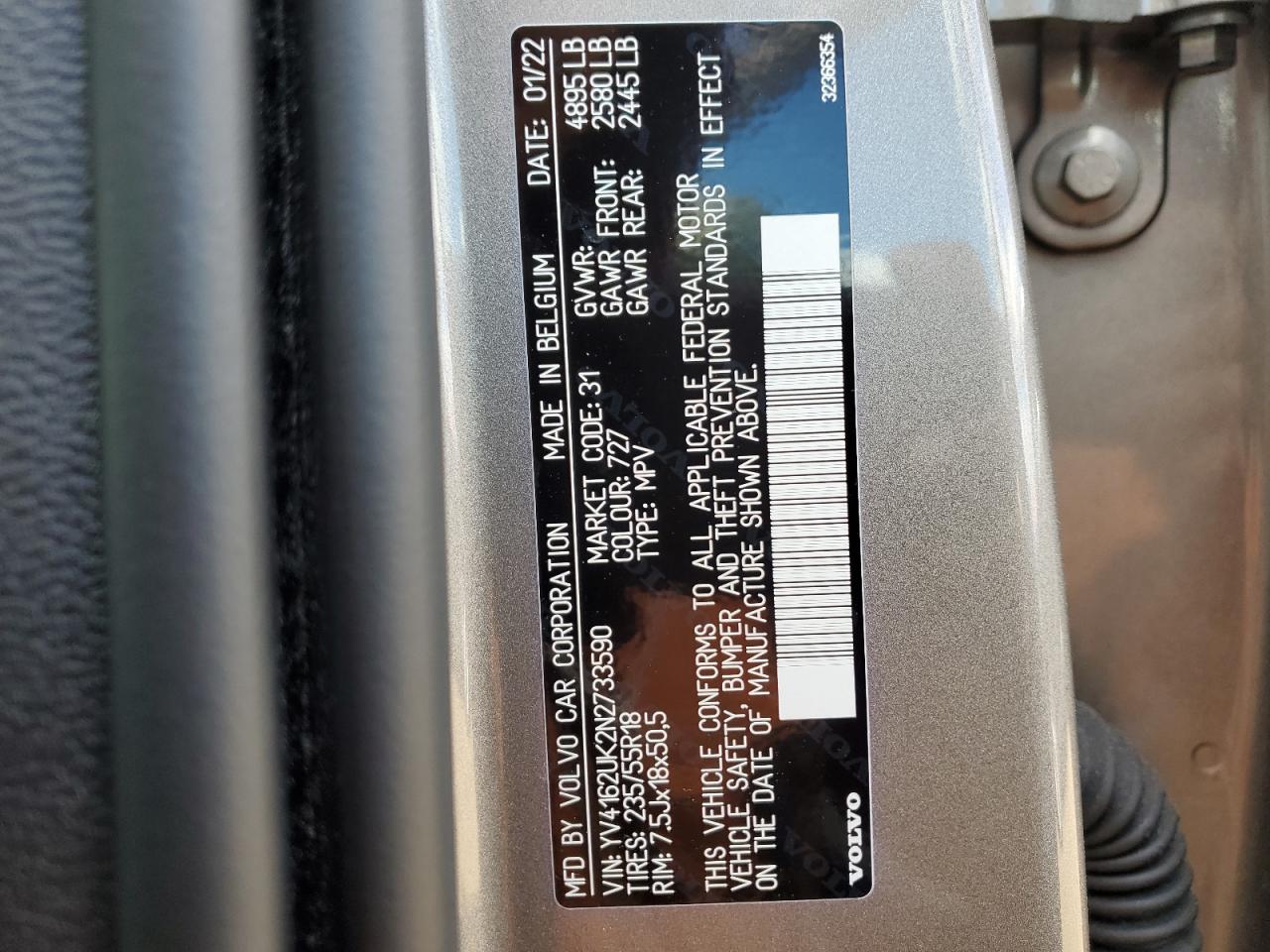 2022 VOLVO XC40 T5 MOMENTUM VIN:YV4162UK2N2733590