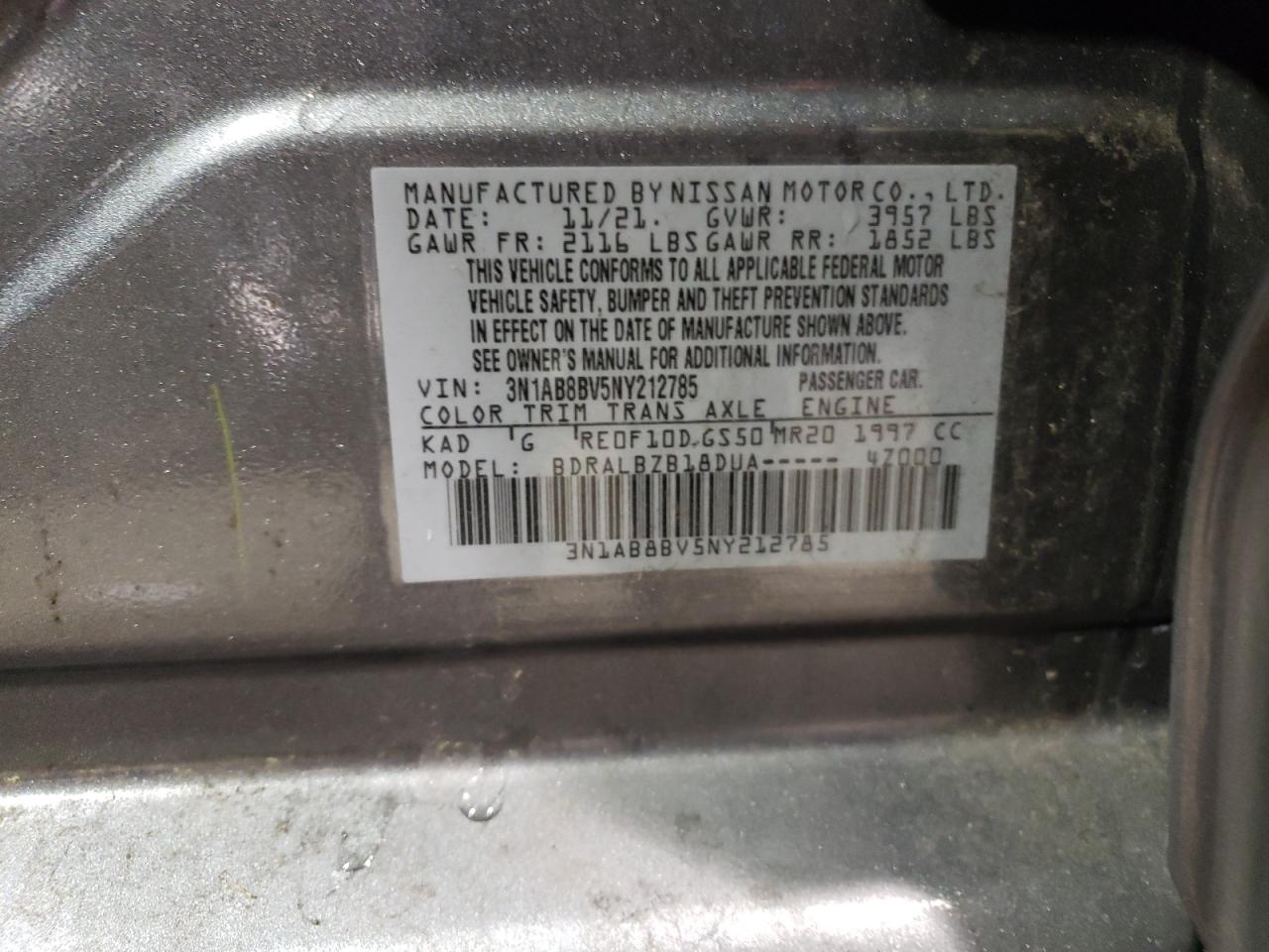 2022 NISSAN SENTRA S VIN:3N1AB8BV5NY212785