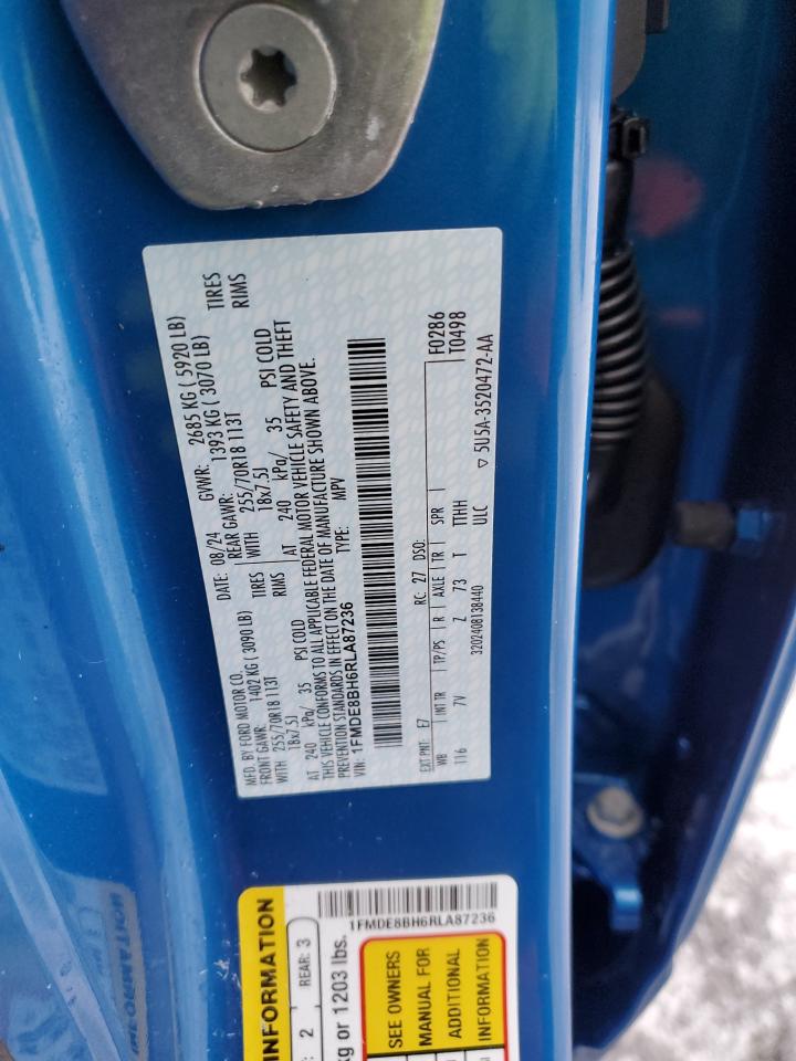 2024 FORD BRONCO OUTER BANKS VIN:1FMDE8BH6RLA87236