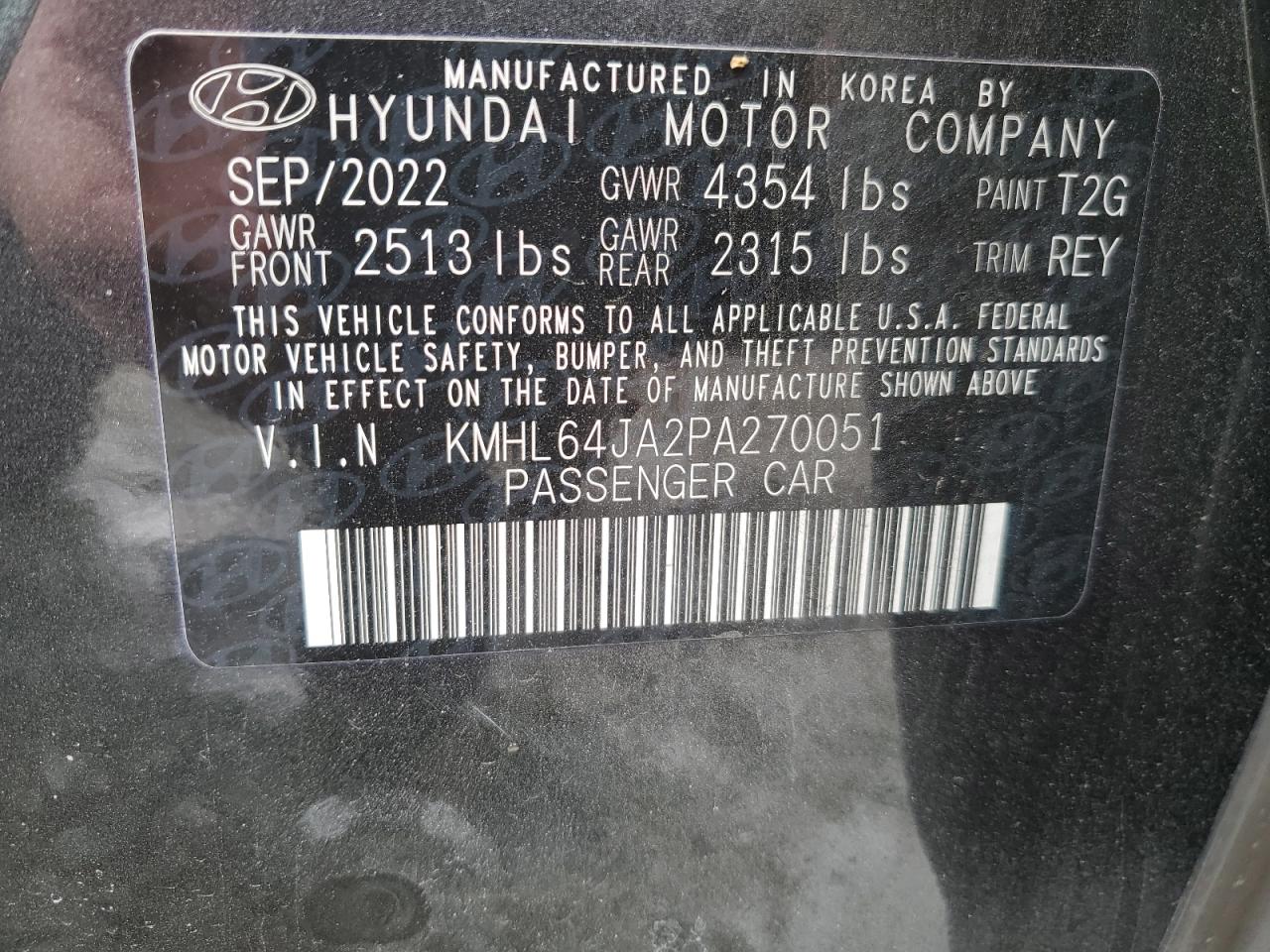 2023 HYUNDAI SONATA SEL VIN:KMHL64JA2PA270051