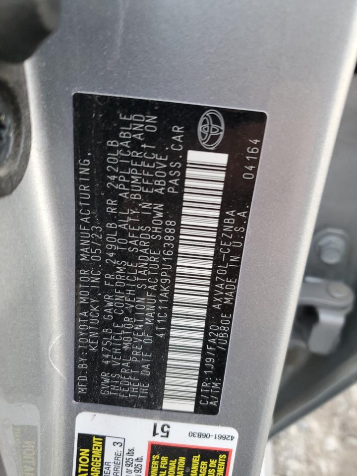 2023 TOYOTA CAMRY LE VIN:4T1C11AK9PU163888