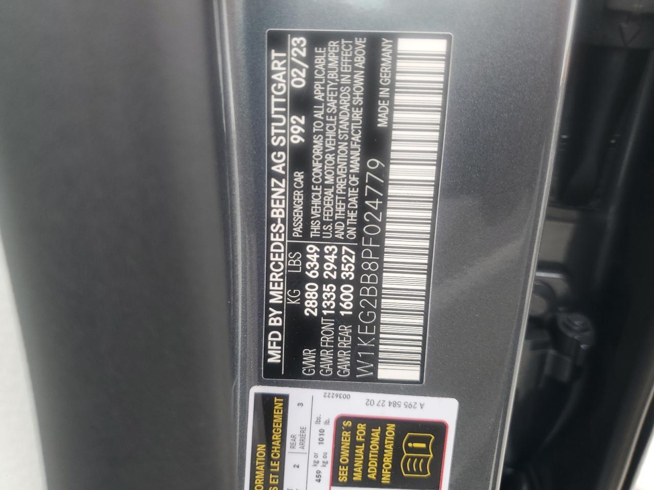 2023 MERCEDES-BENZ EQE SEDAN 350+ VIN:W1KEG2BB8PF024779