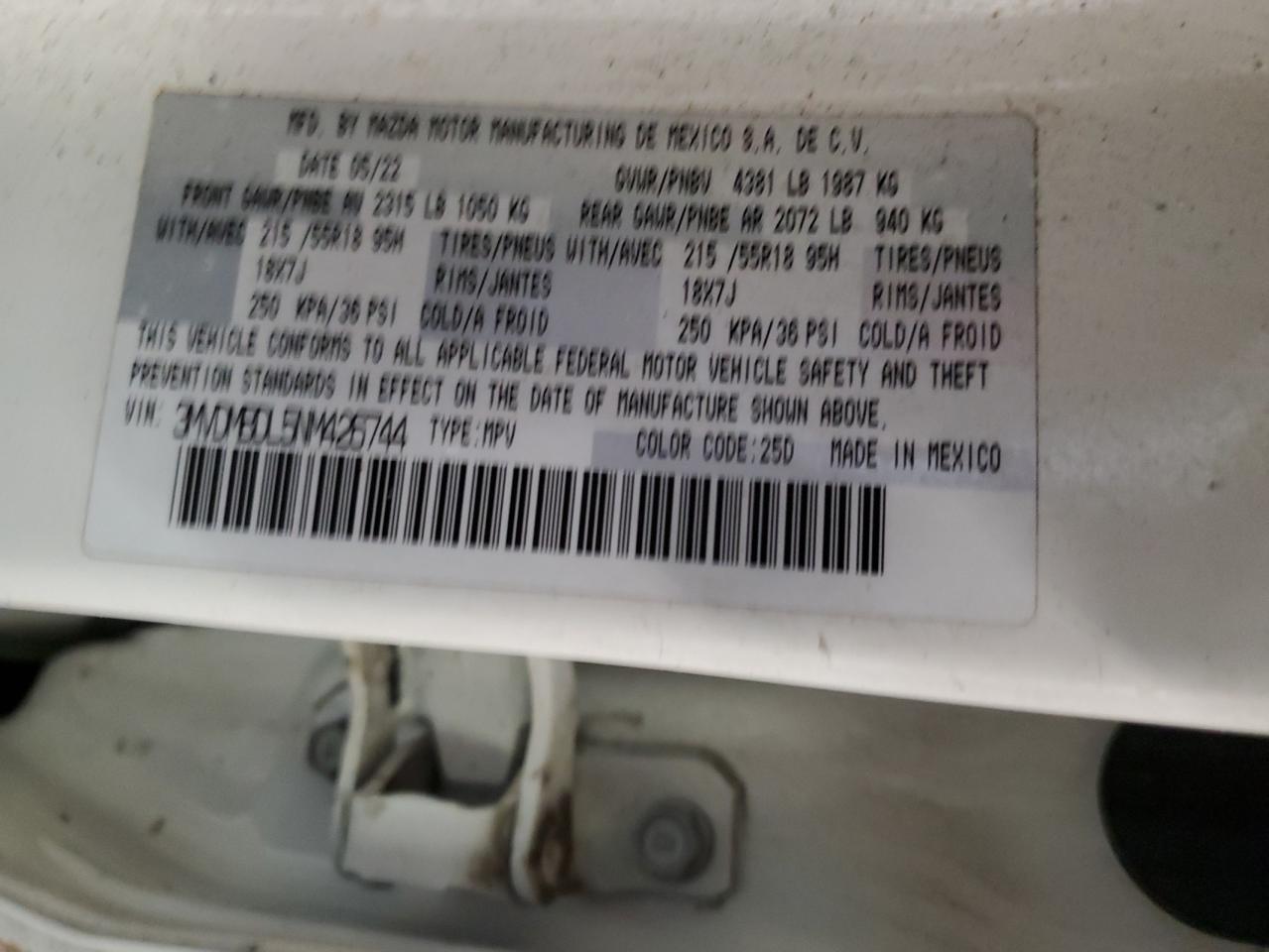 2022 MAZDA CX-30 PREMIUM VIN:3MVDMBDL5NM426744