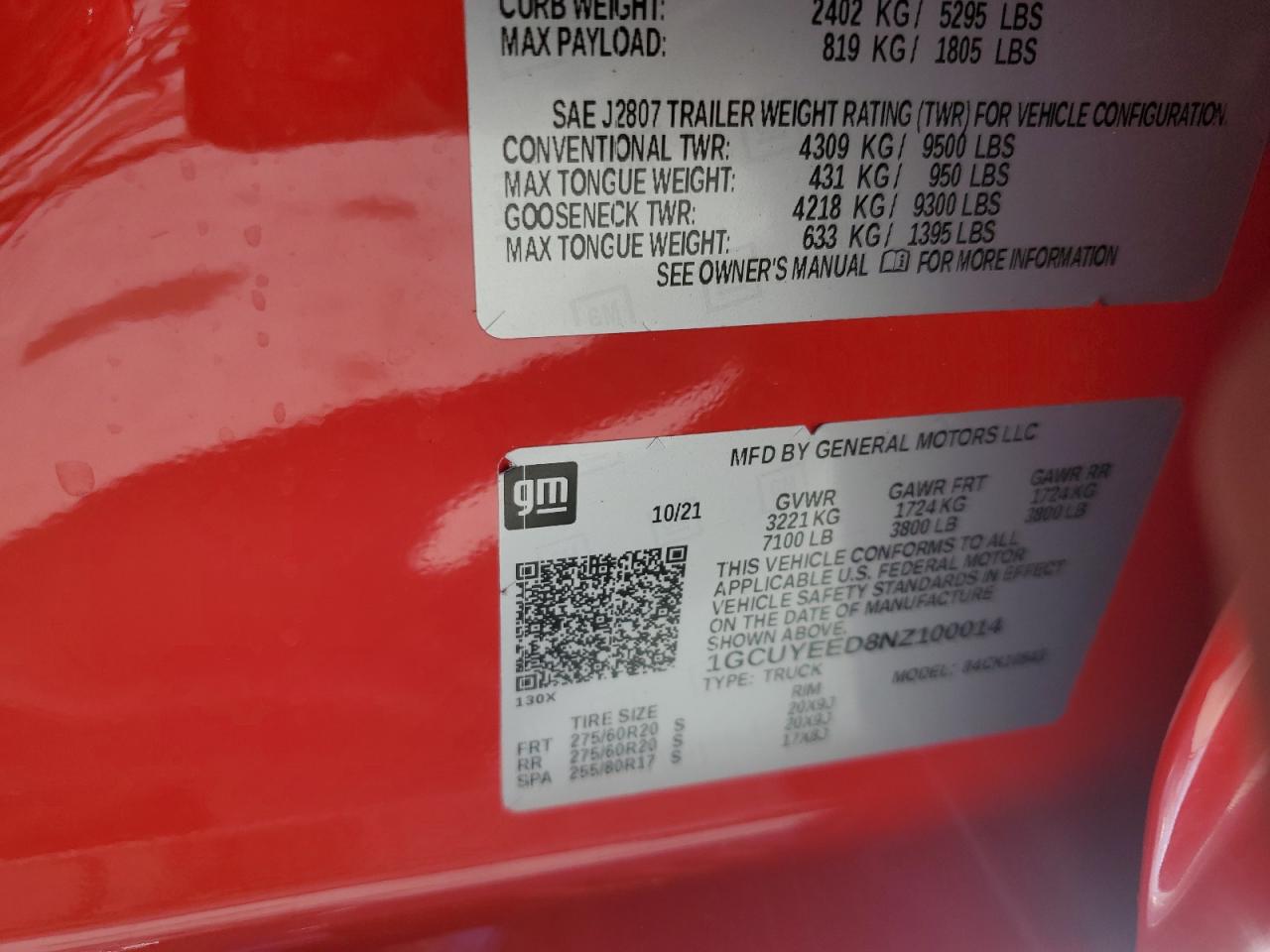 2022 CHEVROLET SILVERADO LTD K1500 RST VIN:1GCUYEED8NZ100014