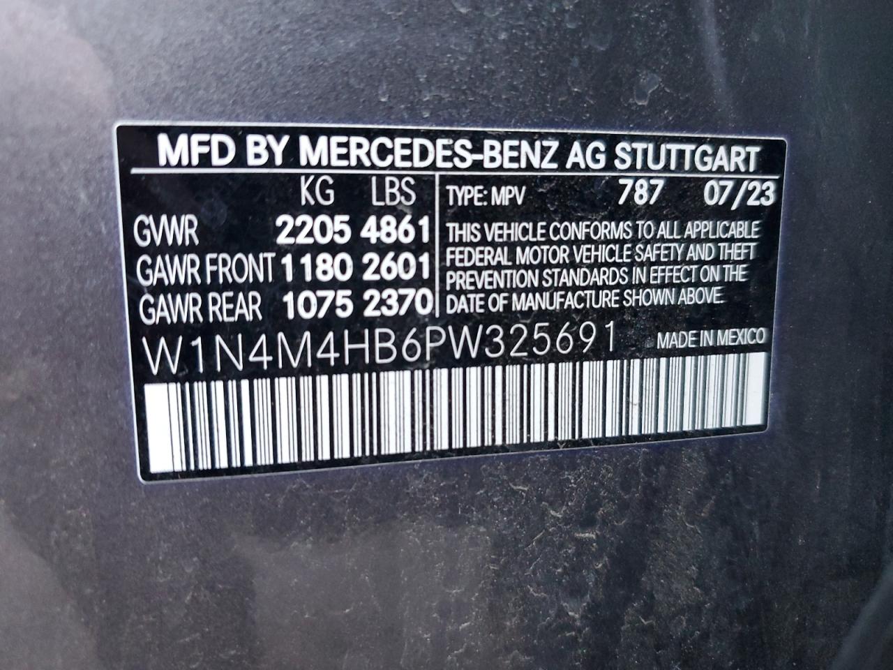 2023 MERCEDES-BENZ GLB 250 4MATIC VIN:W1N4M4HB6PW325691