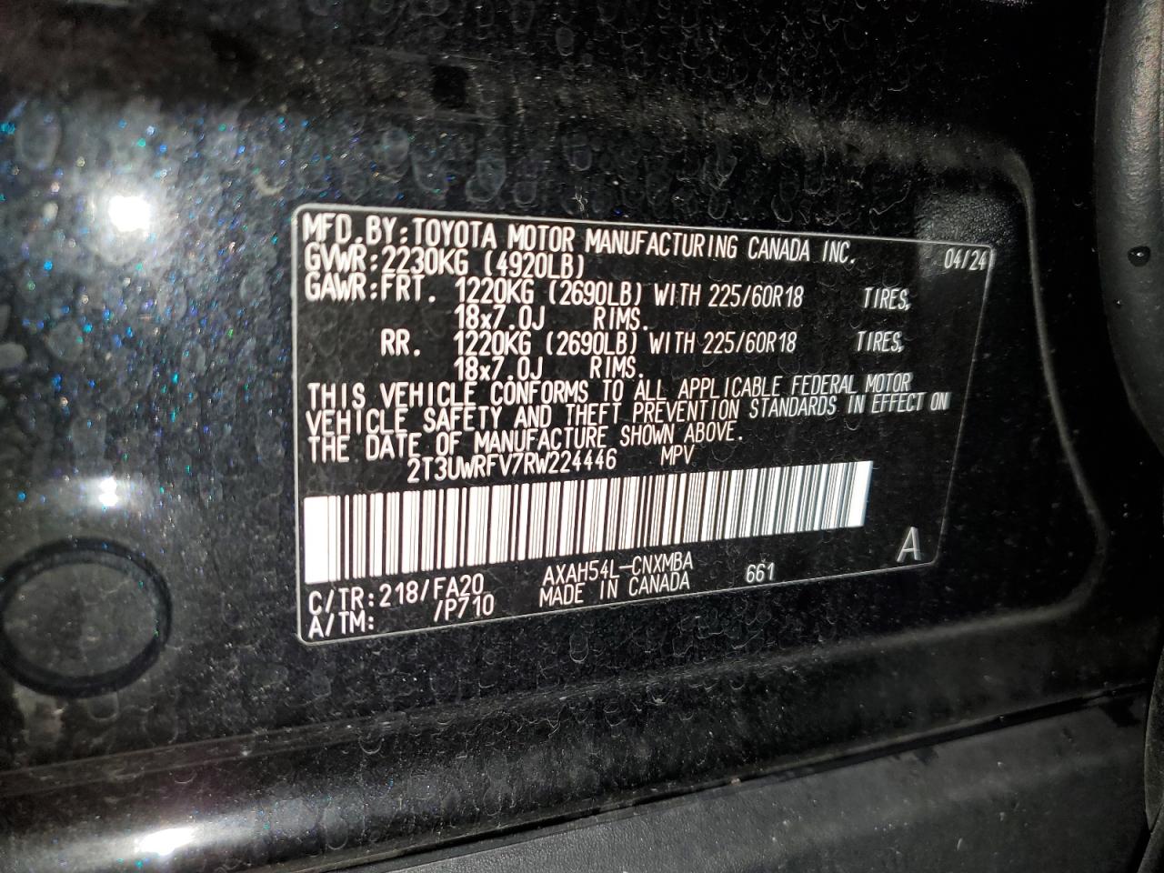 2024 TOYOTA RAV4 WOODLAND EDITION VIN:2T3UWRFV7RW224446
