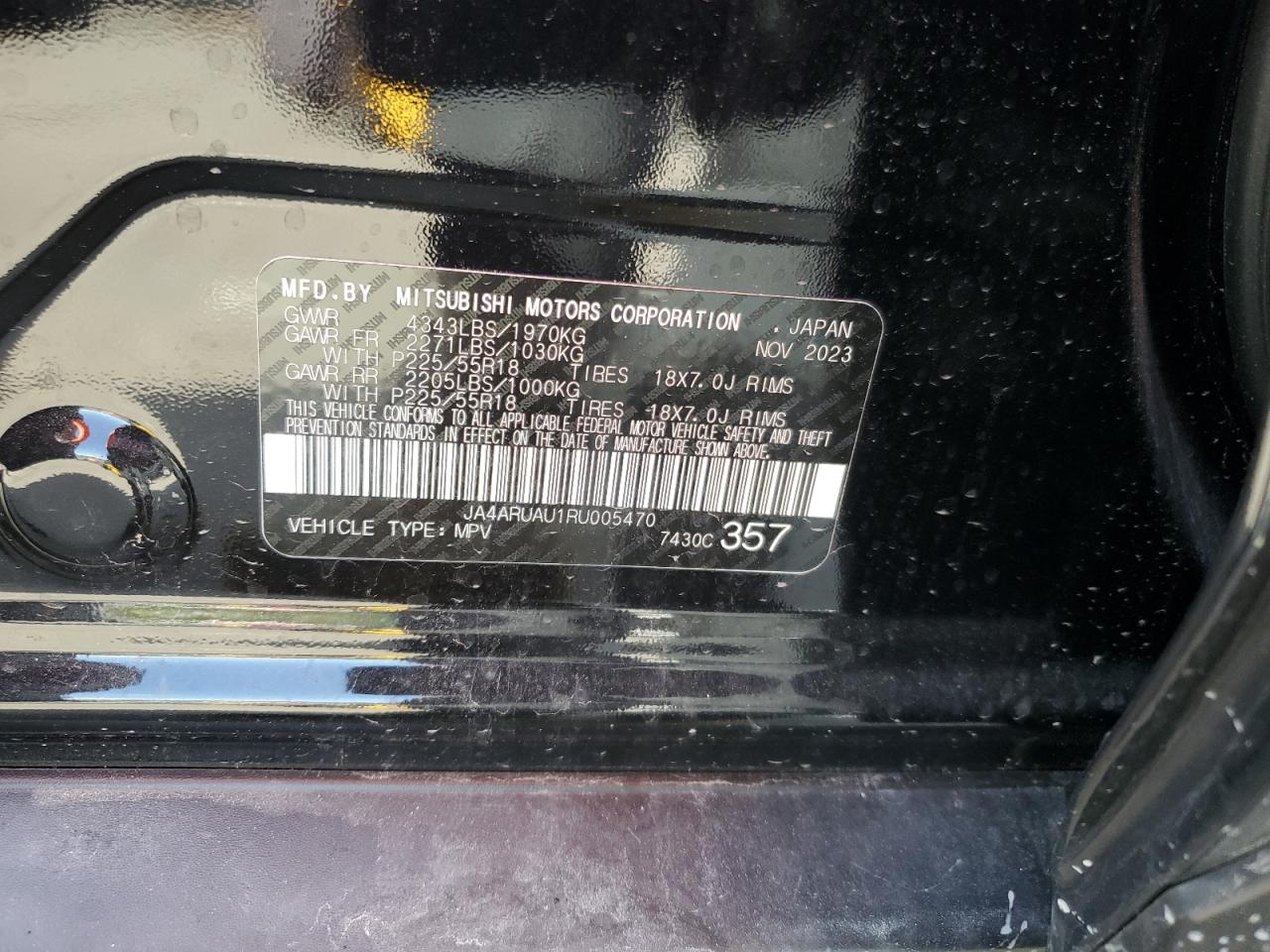 2024 MITSUBISHI OUTLANDER SPORT S/SE VIN:JA4ARUAU1RU005470