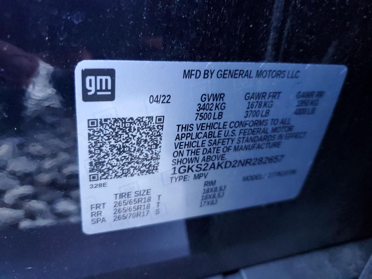 2022 GMC YUKON SLE VIN:1GKS2AKD2NR282657