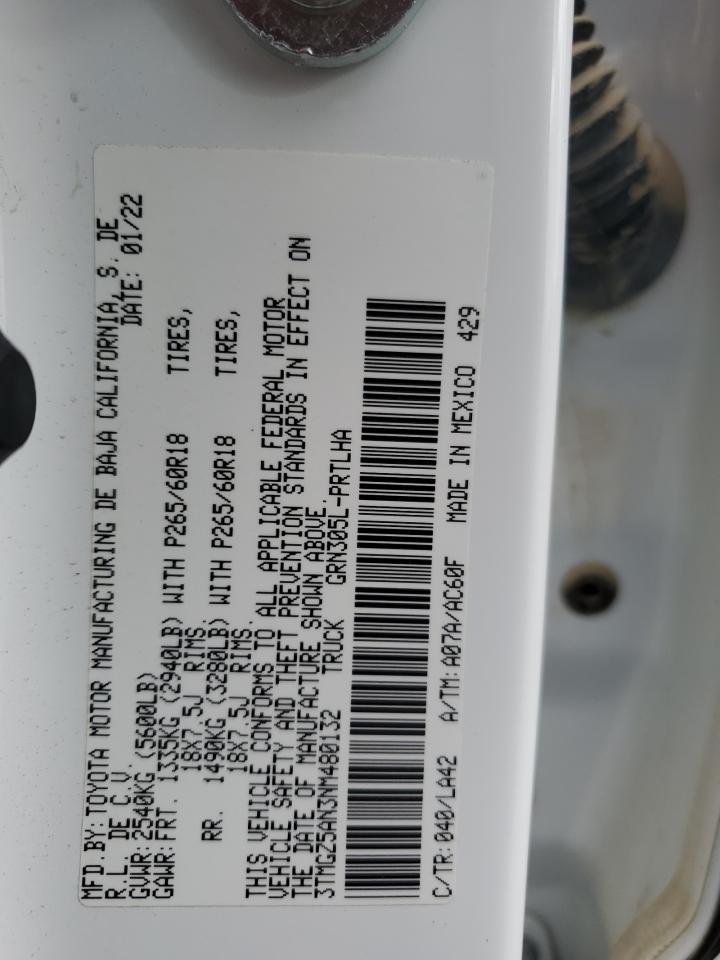 2022 TOYOTA TACOMA DOUBLE CAB VIN:3TMGZ5AN3NM480132