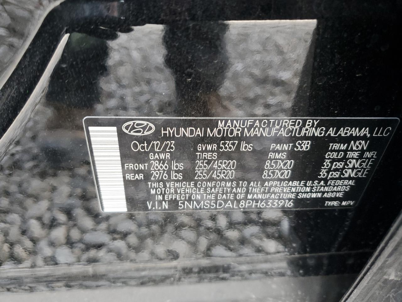 2023 HYUNDAI SANTA FE CALLIGRAPHY VIN:5NMS5DAL8PH633916