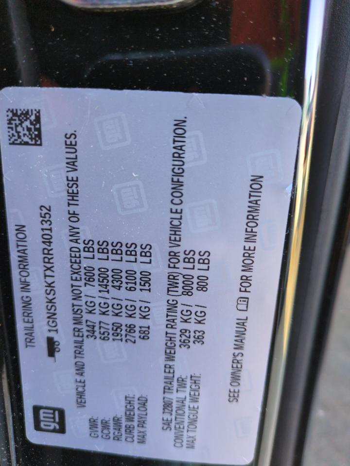 2024 CHEVROLET TAHOE K1500 PREMIER VIN:1GNSKSKTXRR401352