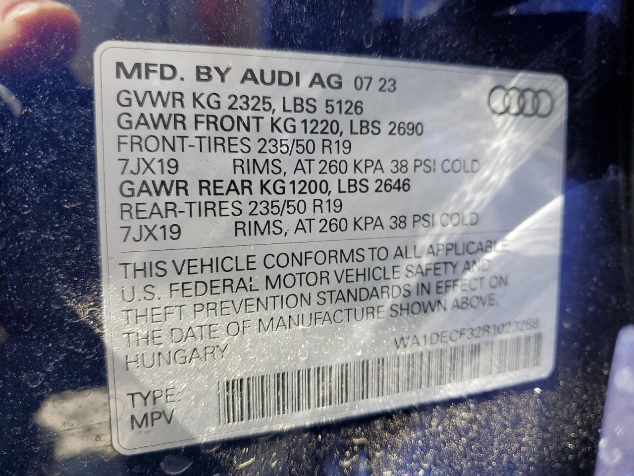 2024 AUDI Q3 PREMIUM S LINE 45 VIN:WA1DECF32R1023268