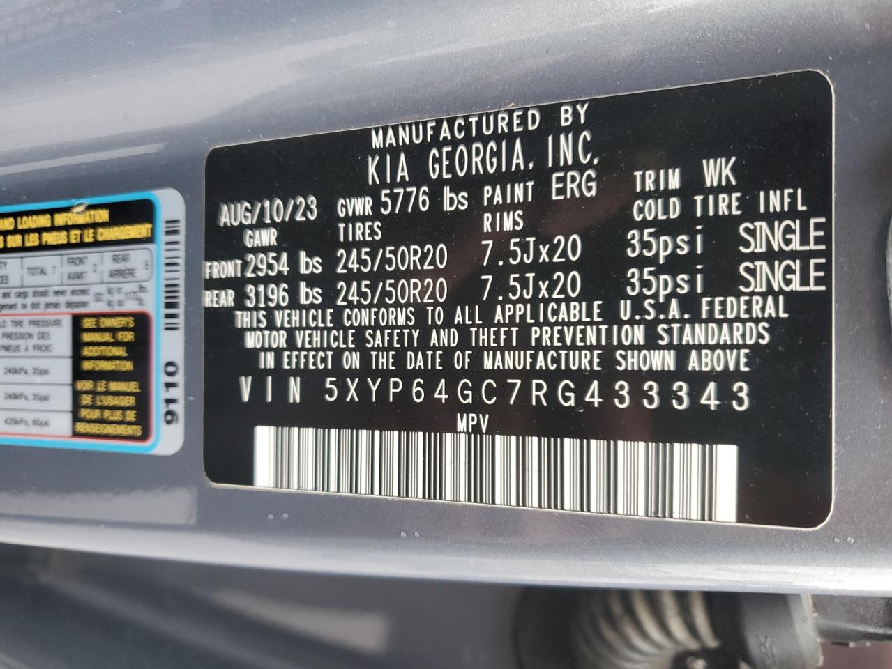 2024 KIA TELLURIDE S VIN:5XYP64GC7RG433343