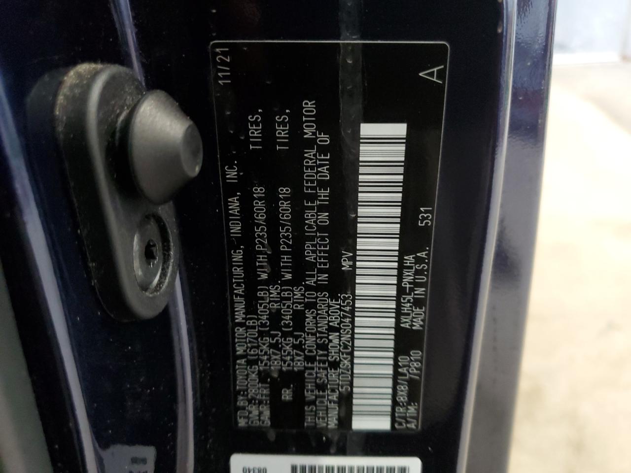 2022 TOYOTA SIENNA LIMITED VIN:5TDZSKFC2NS047453