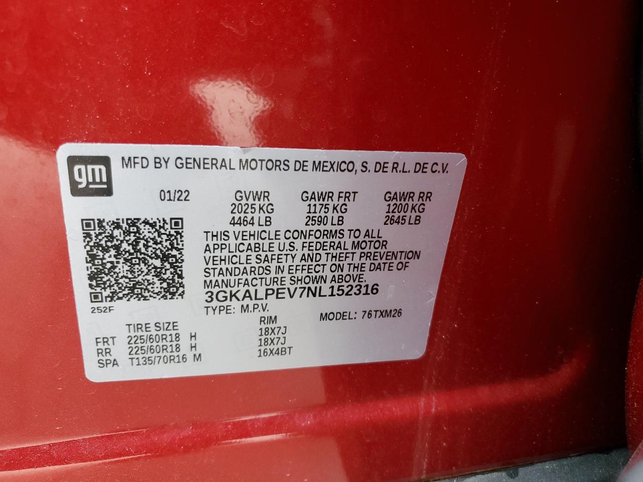 2022 GMC TERRAIN SLT VIN:3GKALPEV7NL152316