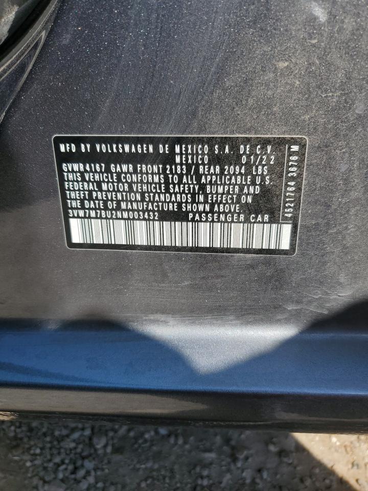 2022 VOLKSWAGEN JETTA SE VIN:3VW7M7BU2NM003432
