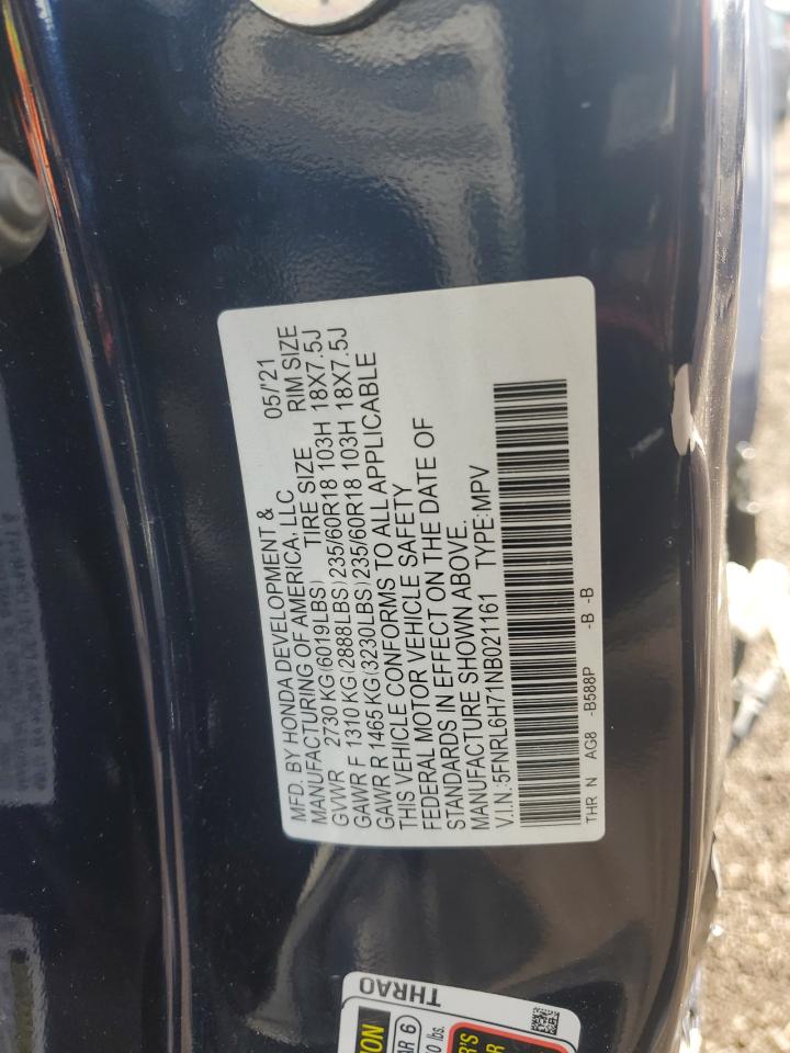 2022 HONDA ODYSSEY EXL VIN:5FNRL6H71NB021161