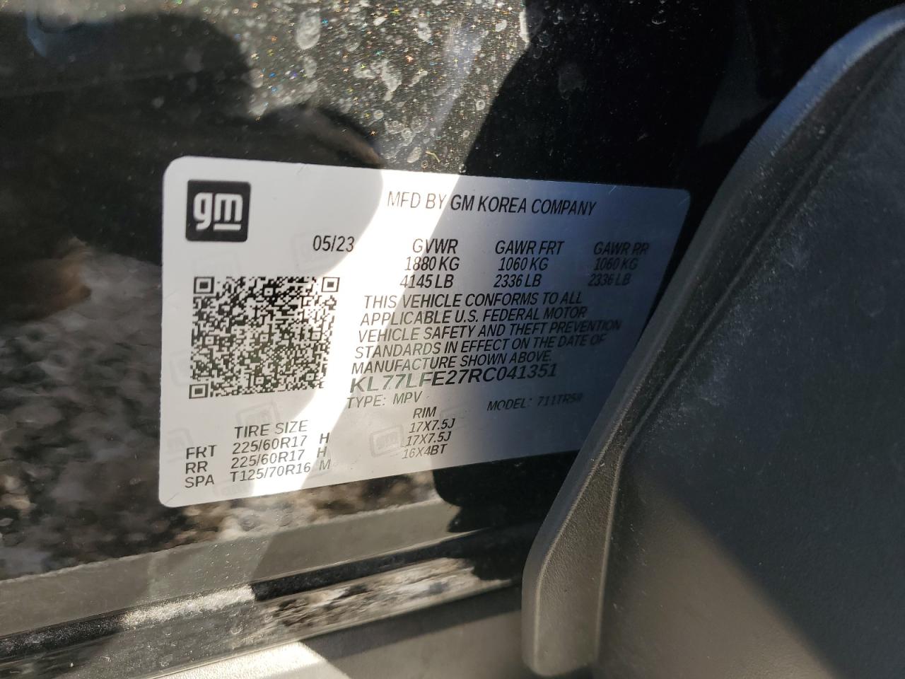 2024 CHEVROLET TRAX LS VIN:KL77LFE27RC041351