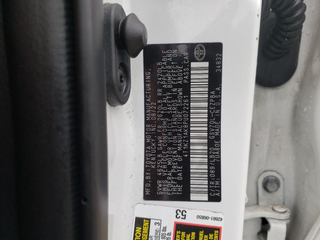 2023 TOYOTA CAMRY TRD VIN:4T1KZ1AK8PU072261