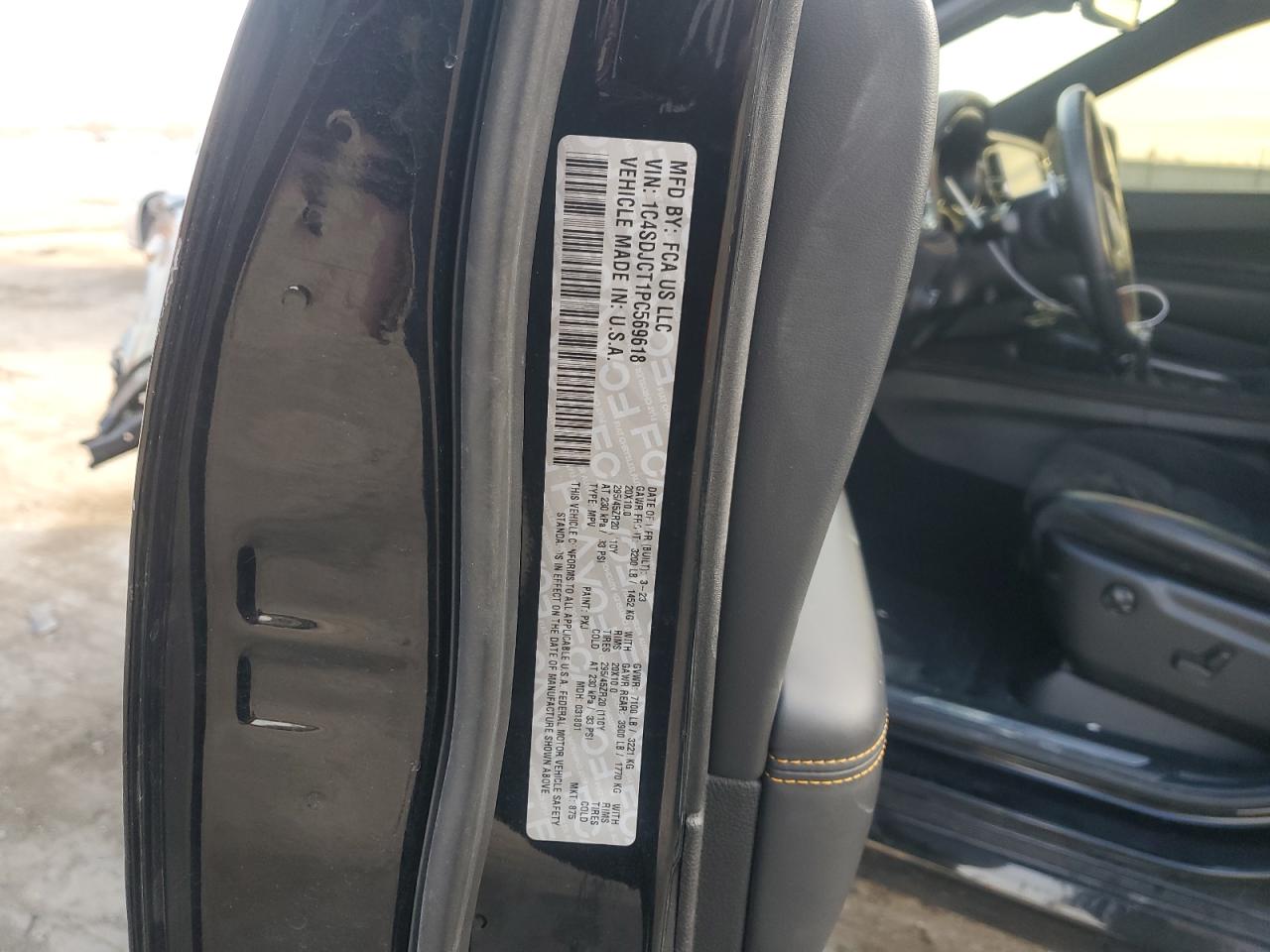 2023 DODGE DURANGO R/T VIN:1C4SDJCT1PC569618