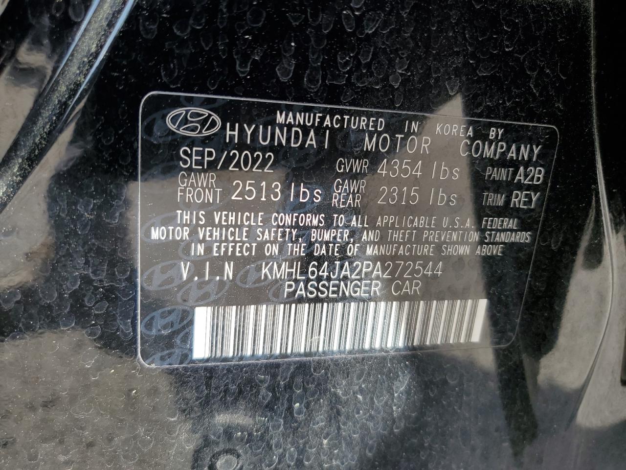 2023 HYUNDAI SONATA SEL VIN:KMHL64JA2PA272544