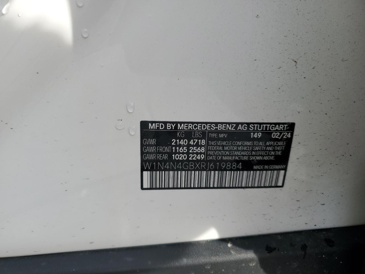 2024 MERCEDES-BENZ GLA 250 VIN:W1N4N4GBXRJ619884