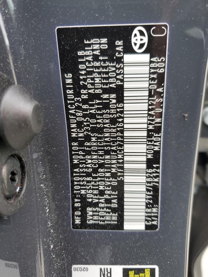 2023 TOYOTA COROLLA XSE VIN:5YFT4MCE7PP164216