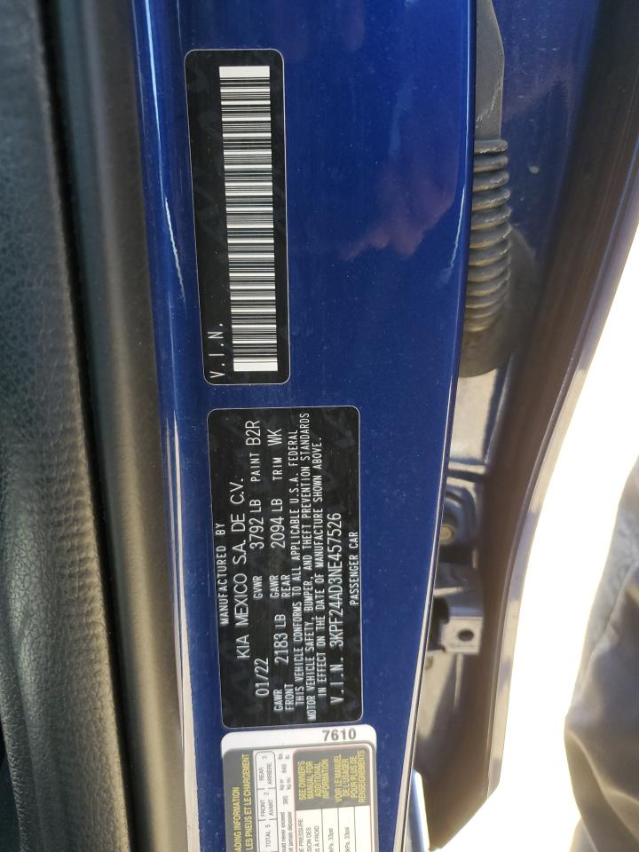2022 KIA FORTE FE VIN:3KPF24AD3NE457526