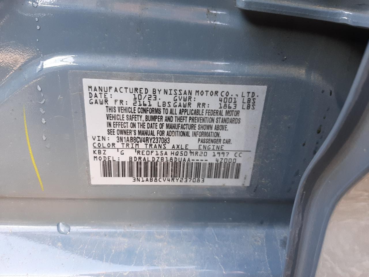 2024 NISSAN SENTRA SV VIN:3N1AB8CV4RY237083